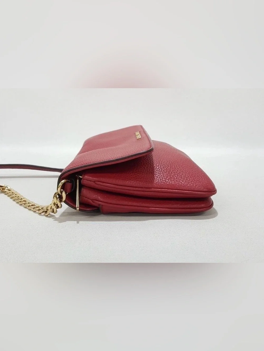 Michael Kors Red Pebbled Leather Crossbody with Gold Chain